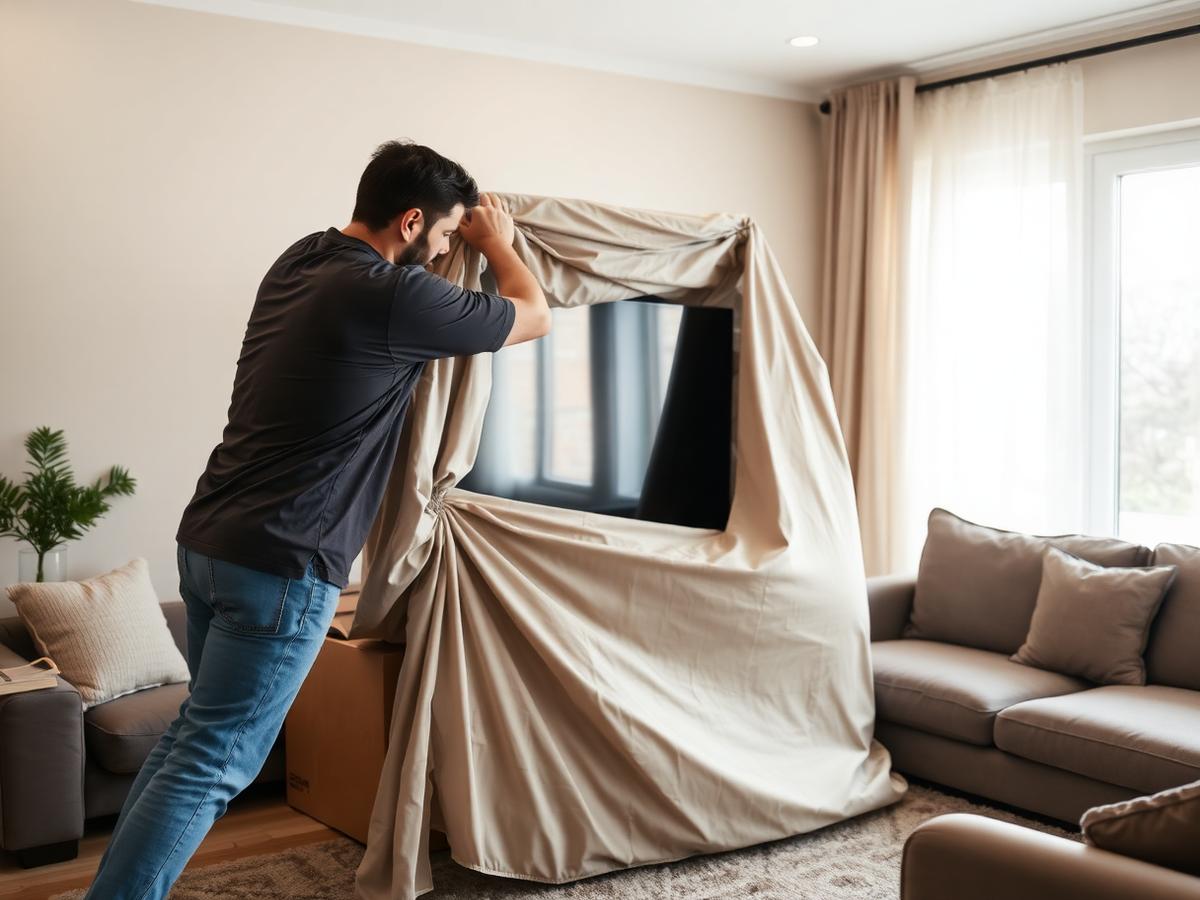Mover wrapping a television for transport