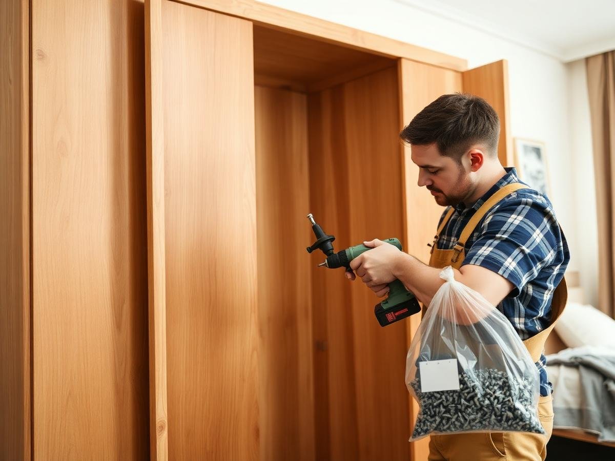 Carpenter dismantling a wardrobe