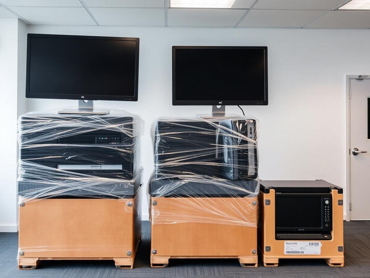 Wrapped IT equipment ready to move