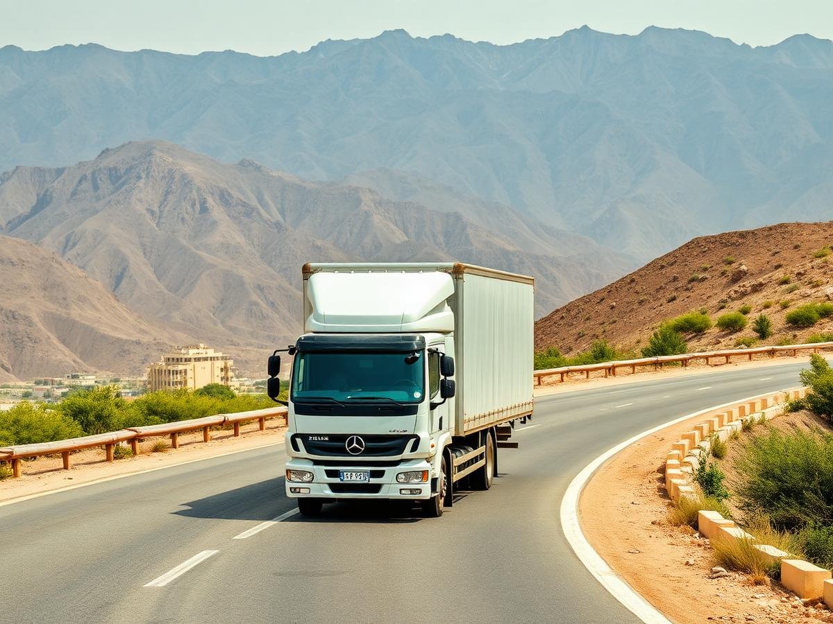 Moving truck on a mountain road in Ras Al Khaimah