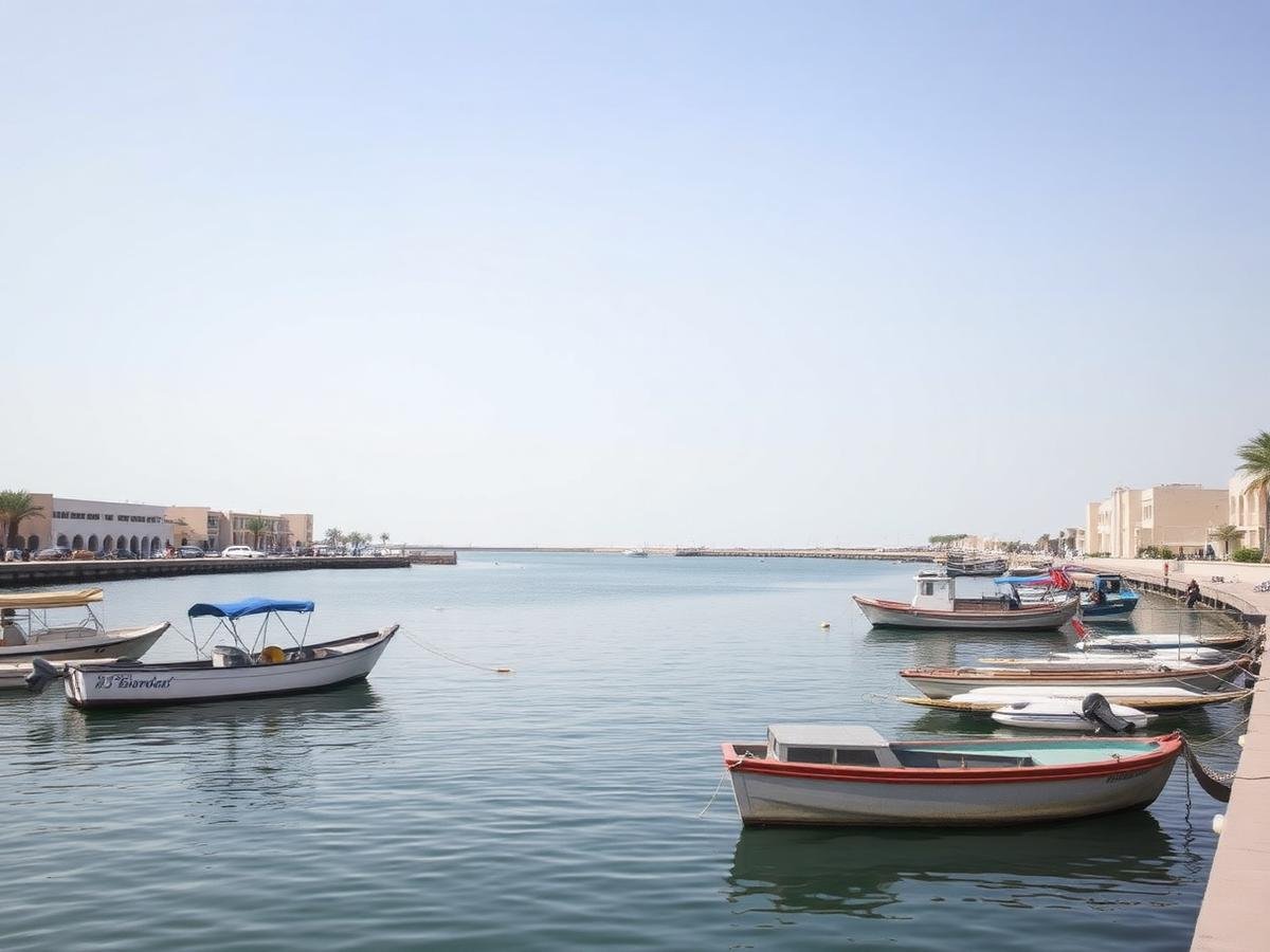 Umm Al Quwain waterfront with small boats