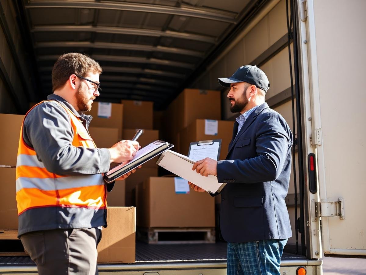 Supervisor checking an inventory list at the truck