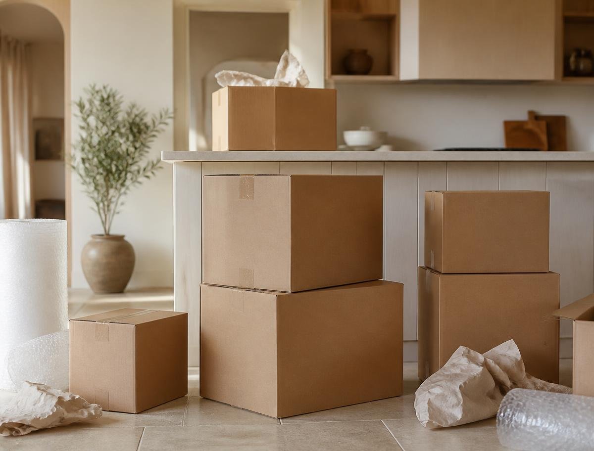 Packing fragile items in a villa