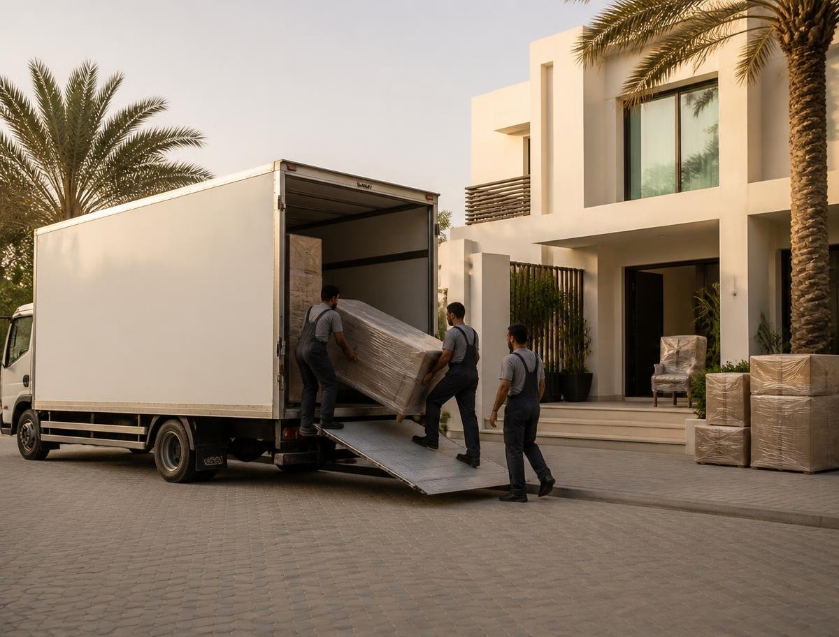 Closed moving truck ready for a villa relocation